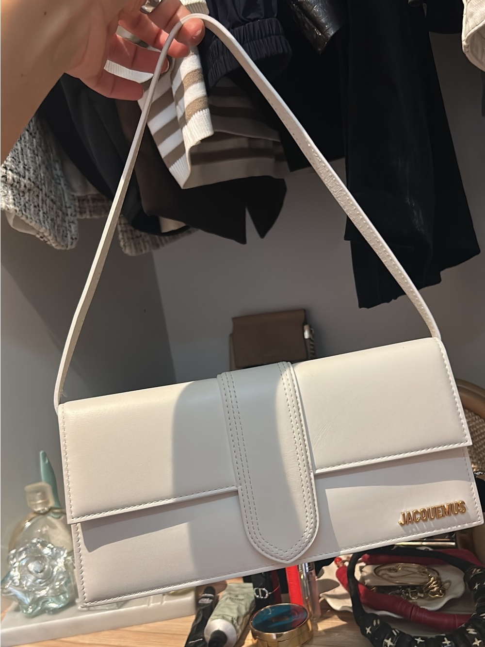 Jacquemus Le Bambino Long (White with gold hardware)